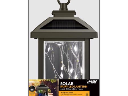 Feit Solar Fixtures 7 in. Solar Power Metal Square Bronze Hanging Pathway Light Discount