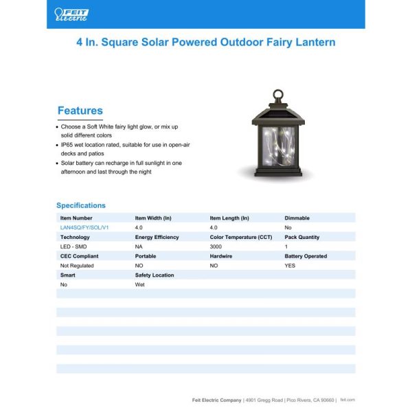 Feit Solar Fixtures 7 in. Solar Power Metal Square Bronze Hanging Pathway Light Discount