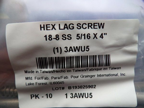 FABORY Hex Lag Screw, Stainless Steel, 5 16 x 4 L, PK10 (184126638566-NBT58) For Cheap